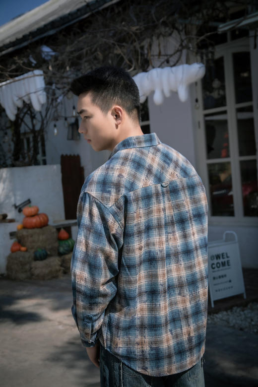 514021193复古格纹长袖衬衫 商品图3