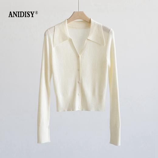 优雅法式翻领V领长袖单排扣针织开衫上衣 商品图0
