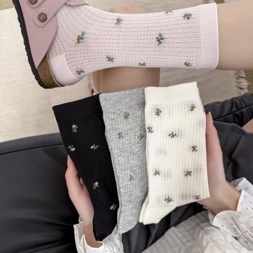 4双一组！春夏新款碎花袜子女堆堆袜无骨长袜薄款吸汗透气少女日系中筒袜子 商品图2
