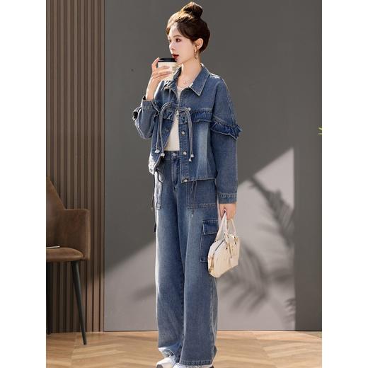 新中式国风牛仔套装，盘扣开衫外套两件套女装休闲裤套LJX-090 商品图1