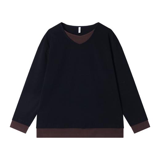 T2549春夏新款时尚个性气质简约V领撞色假两件宽松休闲百搭显瘦上衣 商品图1