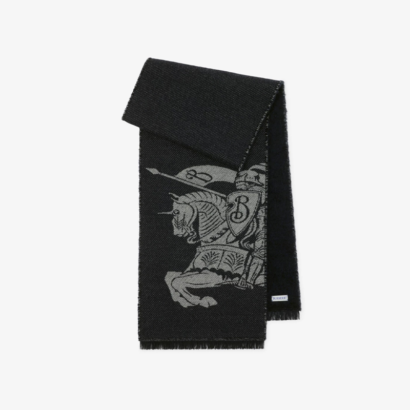 BURBERRY 巴宝莉 男女同款双面两用马术骑士徽标羊毛混纺围巾 灰色 8099980 A1185