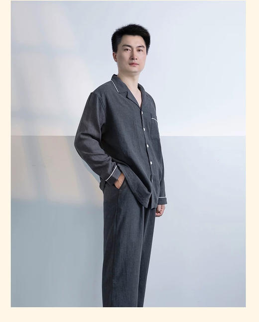 【618爆品】宜色家双层素衣软棉纱布云朵软绵绵男女情侣文艺睡衣套装 商品图2