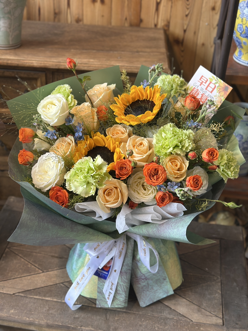 插花泥花束 半开放式圆形花束