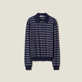 MIU-S 深蓝条纹针织Polo衫