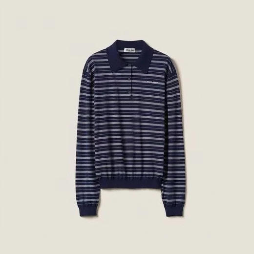 MIU-S 深蓝条纹针织Polo衫 商品图0
