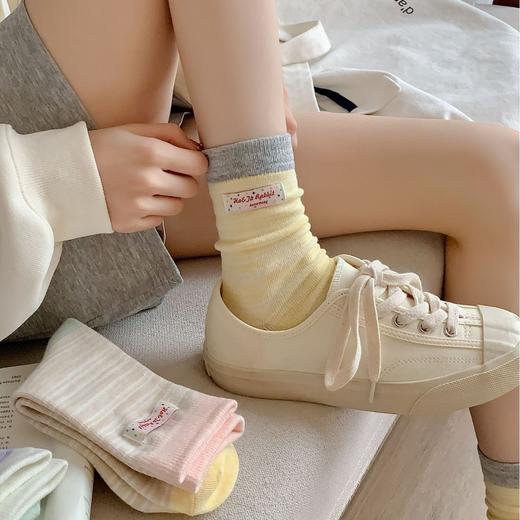 5双一组！花田兔费尔岛油画棒系列马卡龙杂色中筒袜子女日系春夏设计款棉袜 商品图0