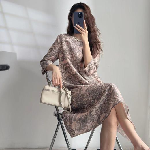 顺丰包邮洛诗琳41917新款27姆米桑蚕丝娟丝双面斜印花连衣裙52319 商品图0