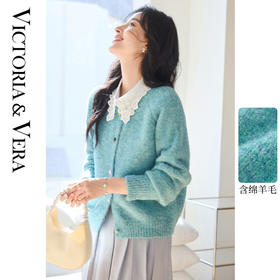 VICTORIA&VERA女装春季“透杯倩影”韩系慵懒感小众爱心扣圆领针织外套