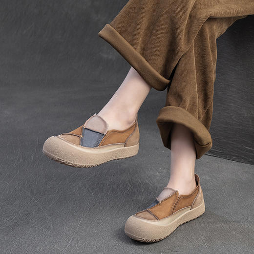 JZ5255 2025春季新款拼色补丁鞋头层牛皮舒适一脚蹬单鞋休闲女鞋 商品图3