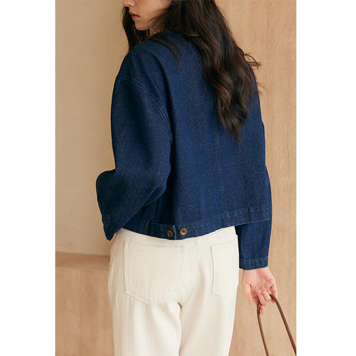 HeyDress复古牛仔外套女春秋新款圆领设计感宽松休闲短款蓝色上衣 商品图3