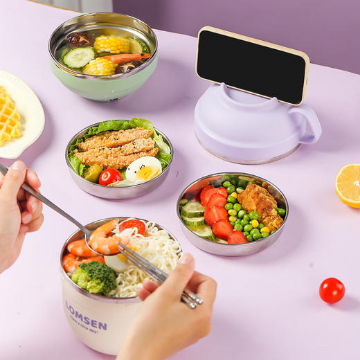 快餐杯304不锈钢双层带盖泡面碗学生上班族便携饭盒 商品图2