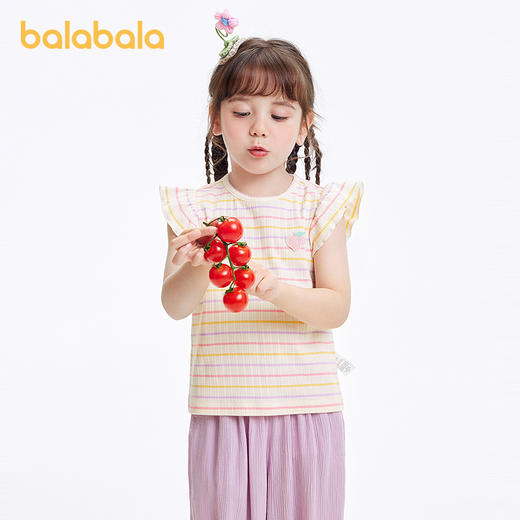 【爆品主推】巴拉巴拉童装宝宝t恤女童短袖儿童上衣2025夏新款条纹t甜美小飞袖 商品图2