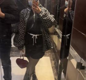 香奶奶 25C新款珠光白色双C珍珠蝴蝶结腰链