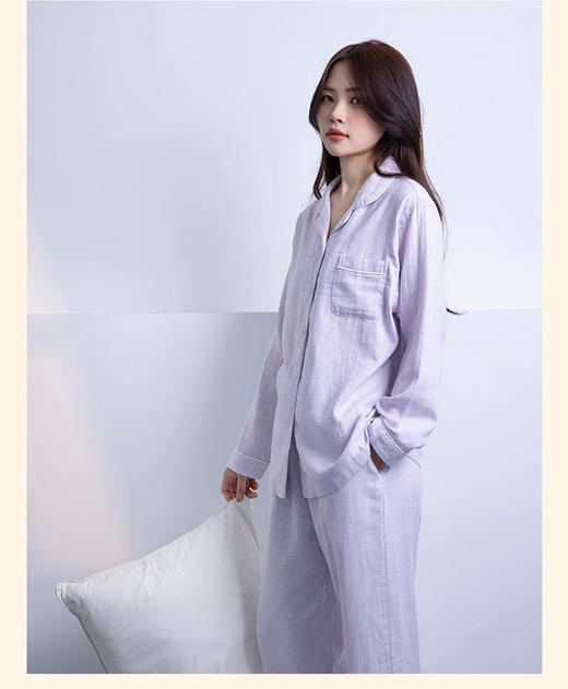 【618爆品】宜色家双层素衣软棉纱布云朵软绵绵男女情侣文艺睡衣套装 商品图0