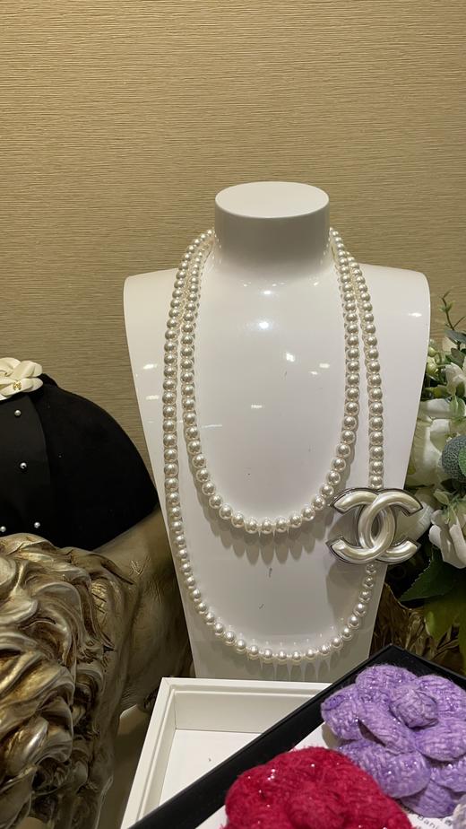 香奶奶 25C新款珠光白色双C珍珠项链毛衣链 商品图1