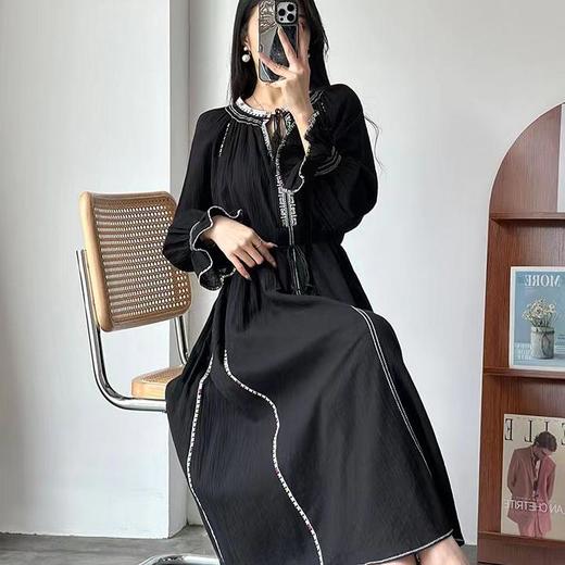 顺丰包邮洛诗琳41002波西米亚风轻奢重工刺绣长袖连衣裙10222 商品图1