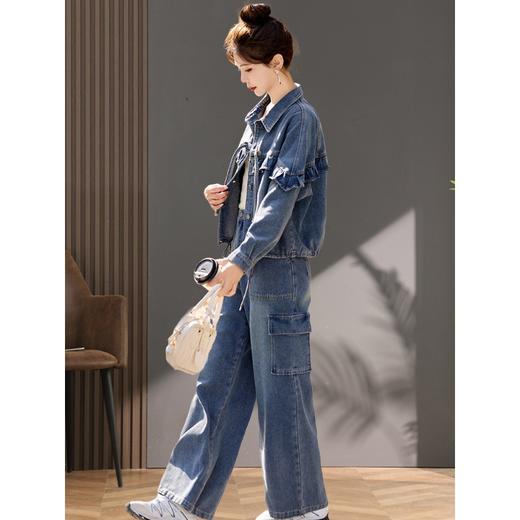 新中式国风牛仔套装，盘扣开衫外套两件套女装休闲裤套LJX-090 商品图3