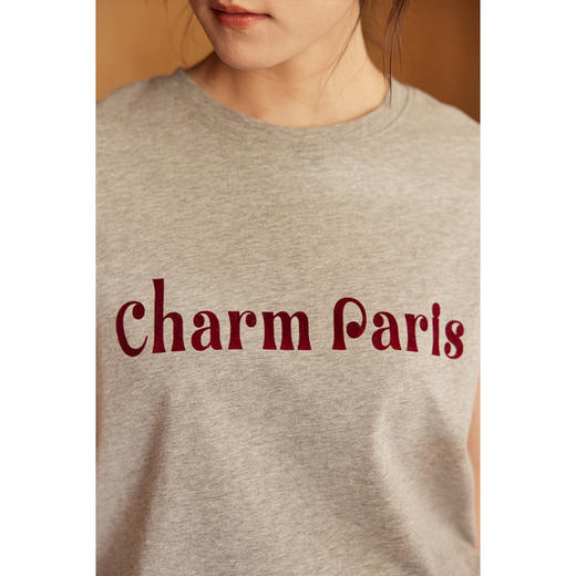 HeyDress植绒字母印花T恤女夏季圆领宽松显瘦短袖百搭休闲上衣 商品图1