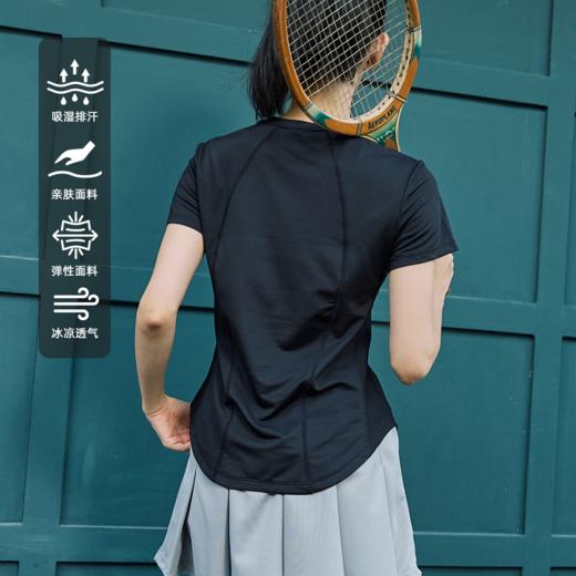 LUSHISI羽弦主题短袖吸湿排汗运动训练耐磨修身线条羽毛球t恤女 商品图3