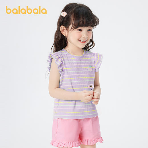 【爆品主推】巴拉巴拉童装宝宝t恤女童短袖儿童上衣2025夏新款条纹t甜美小飞袖 商品图1