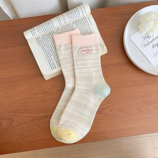 5双一组！花田兔费尔岛油画棒系列马卡龙杂色中筒袜子女日系春夏设计款棉袜 商品图8