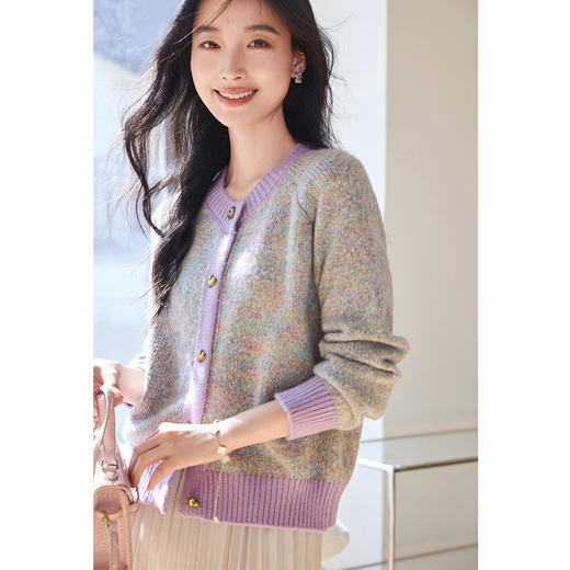 VICTORIA&VERA女装春季“松塔奶油”韩系撞色软糯别致爱心扣圆领针织外套 商品图7