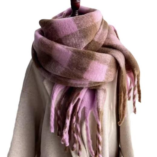 围脖男百搭加厚保暖格子围巾女马海毛2023新款秋冬季学生高级感 商品图4