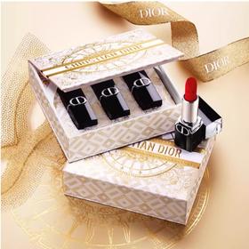 迪奥金花纹口红三件套丨蓝金唇膏口红 节日限定礼盒