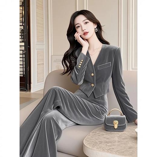 春秋高级感大方得体漂亮高端时尚气质小香风丝绒上衣裤子套装G330093 商品图4