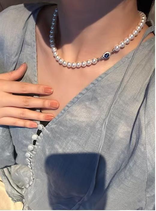 进口白珠蓝钻锆石珍珠项链 商品图12