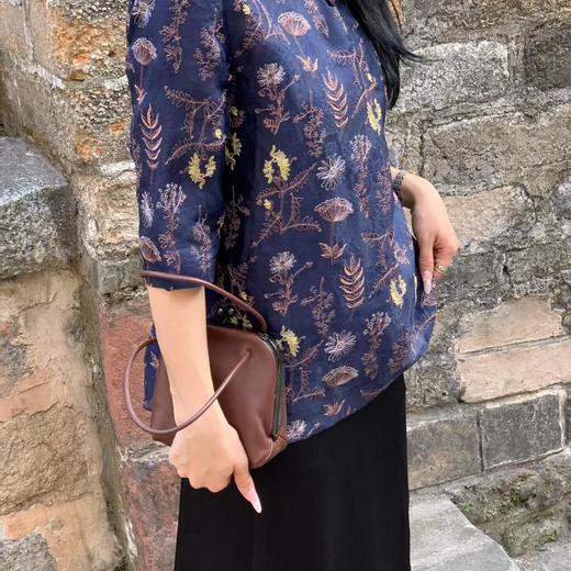 顺丰包邮洛诗琳41505新中式秋叶绣花盘扣七分袖上衣52078 商品图3