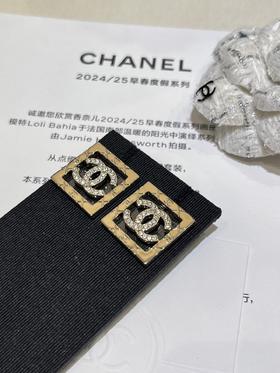 香奶奶 25P新款金色满钻双C镂空方块耳钉