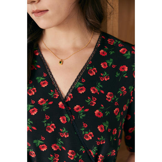 HeyDress原创玫瑰印花连衣裙女夏季法式收腰修身浪漫气质度假裙子 商品图2