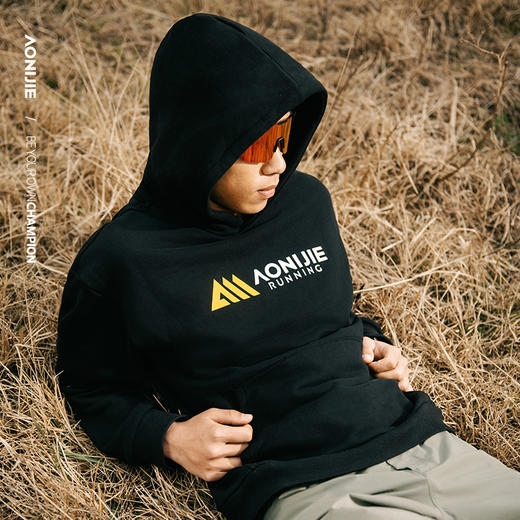 奥尼捷运动卫衣黑色加绒连帽卫衣防风保暖情侣装卫衣 商品图4