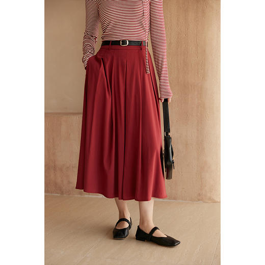 HeyDress法式复古半身裙女春季高腰显瘦百褶裙黑色长款a字伞裙子 商品图3