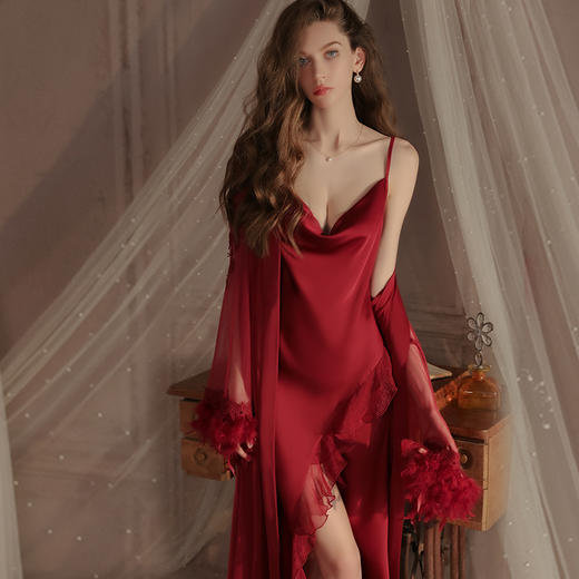 【YW】无忧购性感睡衣深V荡领冰丝吊带睡裙慵懒风家居服4459(截单后7天发货) 商品图3