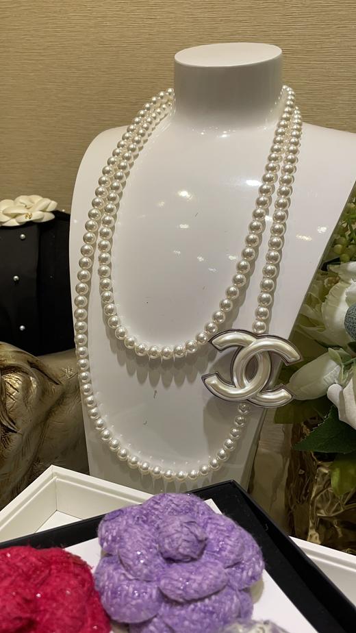 香奶奶 25C新款珠光白色双C珍珠项链毛衣链 商品图0