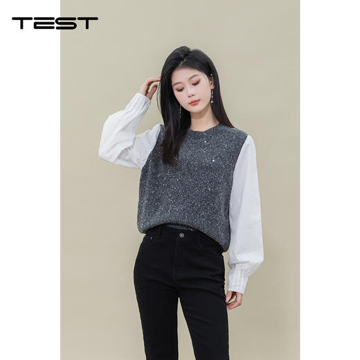 春上新时尚拼接气质优雅柔软舒适小衫1251021 商品图1