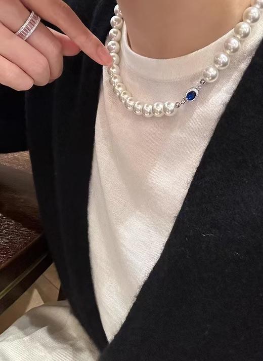 进口白珠蓝钻锆石珍珠项链 商品图11