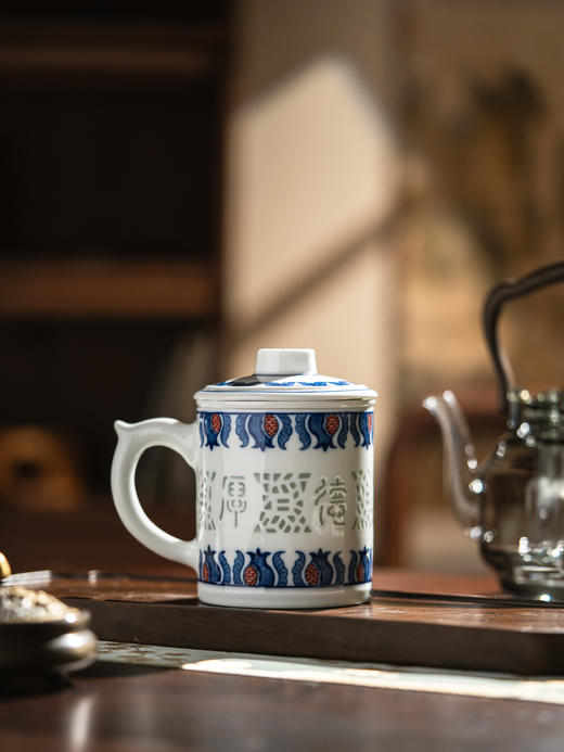 富玉 | 景德镇陶瓷手绘十全十美茶漏杯大容量水杯带盖水杯 商品图3