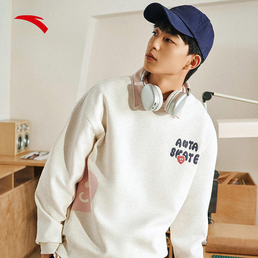 安踏爱心卫衣丨圆领套头卫衣男女同款春季印花休闲长袖上衣172528703 商品图0