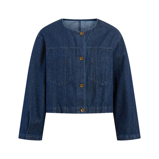 HeyDress复古牛仔外套女春秋新款圆领设计感宽松休闲短款蓝色上衣 商品图4