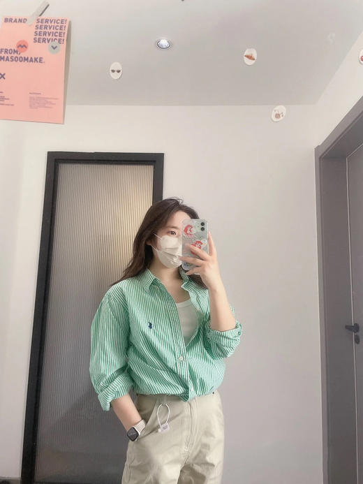 【高品质私服】【RL宽松版绿色条纹棉质衬衫】手感细致，质地较厚，刚柔并济G1160-CC【无标出货 介意慎拍】 商品图0