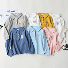 儿童春秋装【学院风POLO衬衫】男女宝宝长袖翻领上衣 洋气纯色衬衣