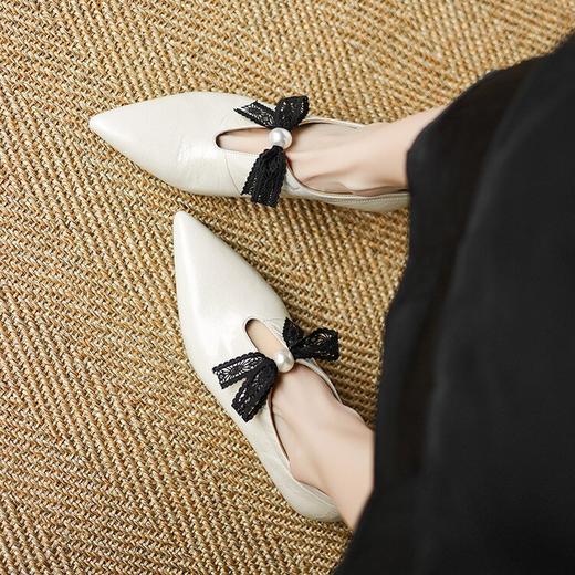 【预售5天】法式优雅蕾丝蝴蝶结单鞋尖头低跟一字带玛丽珍鞋女配裙子HP&A2627 商品图4