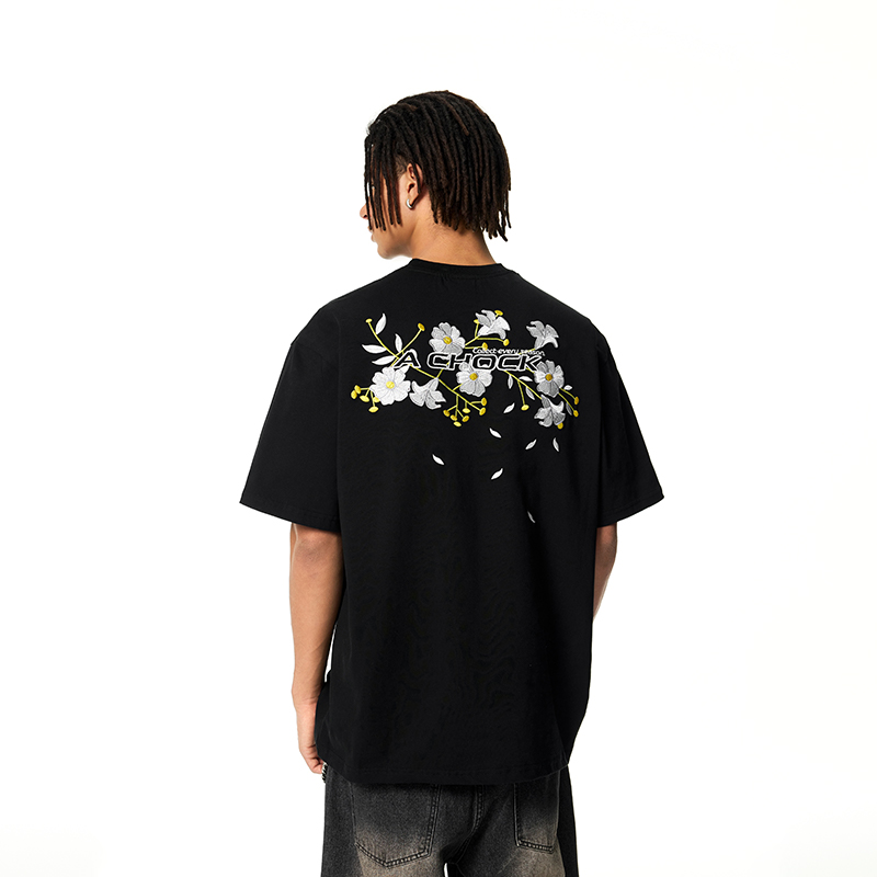 【Achock官方店】刺绣短袖T恤男女新款潮牌中国风花卉上衣情侣装