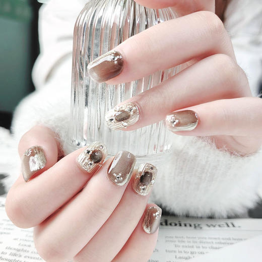 手作爆闪长猫眼美甲高级感手工甲片批发贴布契拉提指甲短款穿戴甲 商品图2