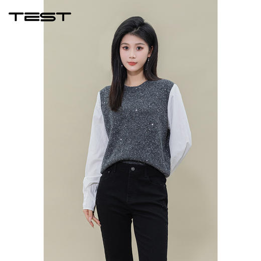 春上新时尚拼接气质优雅柔软舒适小衫1251021 商品图0