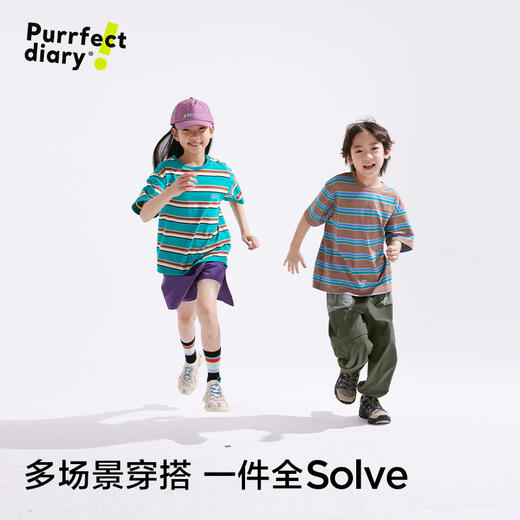 【咕噜日记】儿童美式休闲印花条纹T恤PXT2501 商品图1